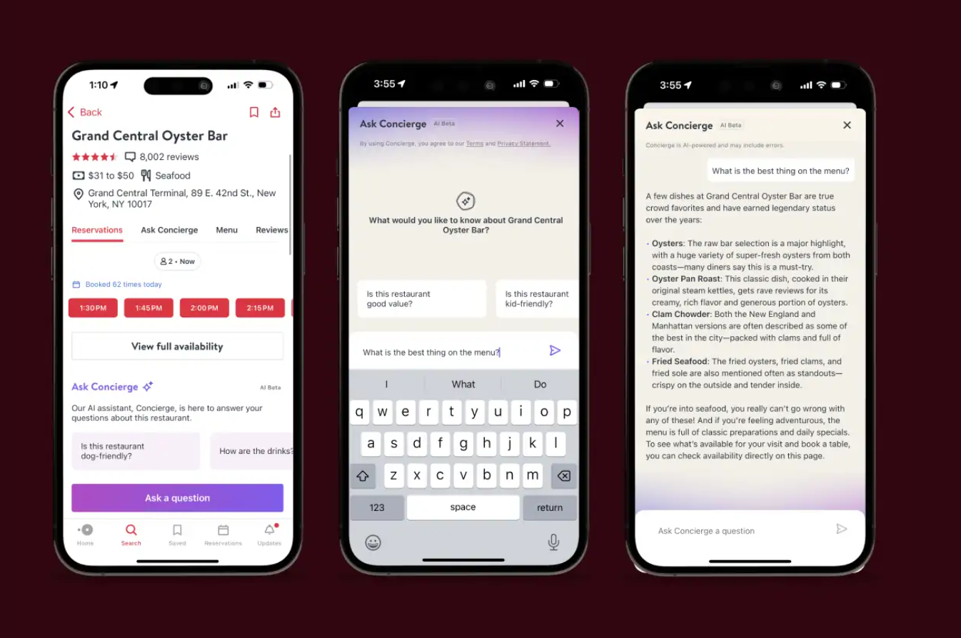De AI concierge van Open Table helpt je makkelijker zoeken 